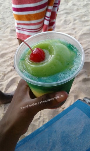Bob Marley slushie with its red, green and gold colours. You can opt to have it alcoholic or not and it was very refreshing.